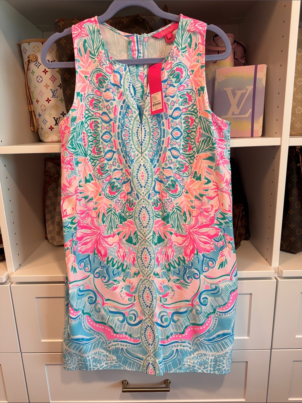 Lilly Pulitzer Kelby Stretch Shift Dress Hot Tamale Pink Aqua Size 6 NWT
